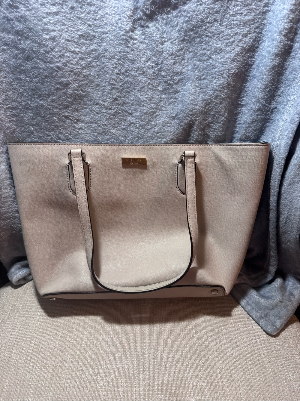 kate spade Cream Saffiano Leather Tote with Gold Plaque